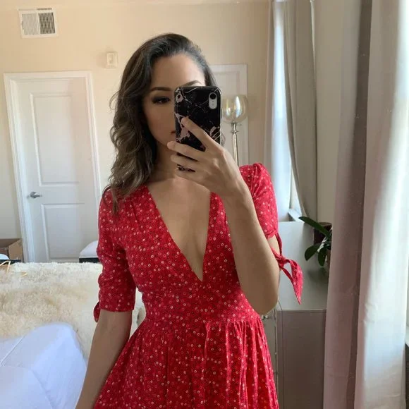 Auguste Daphne Tie Sleeve Dress Red Size 2 - Picture 2 of 4